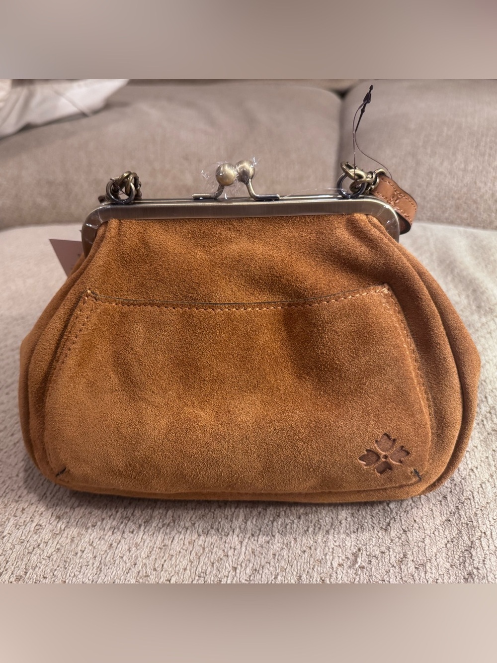 Suede Kiss-Lock Patricia Nash Crossbody Bag in Caramel